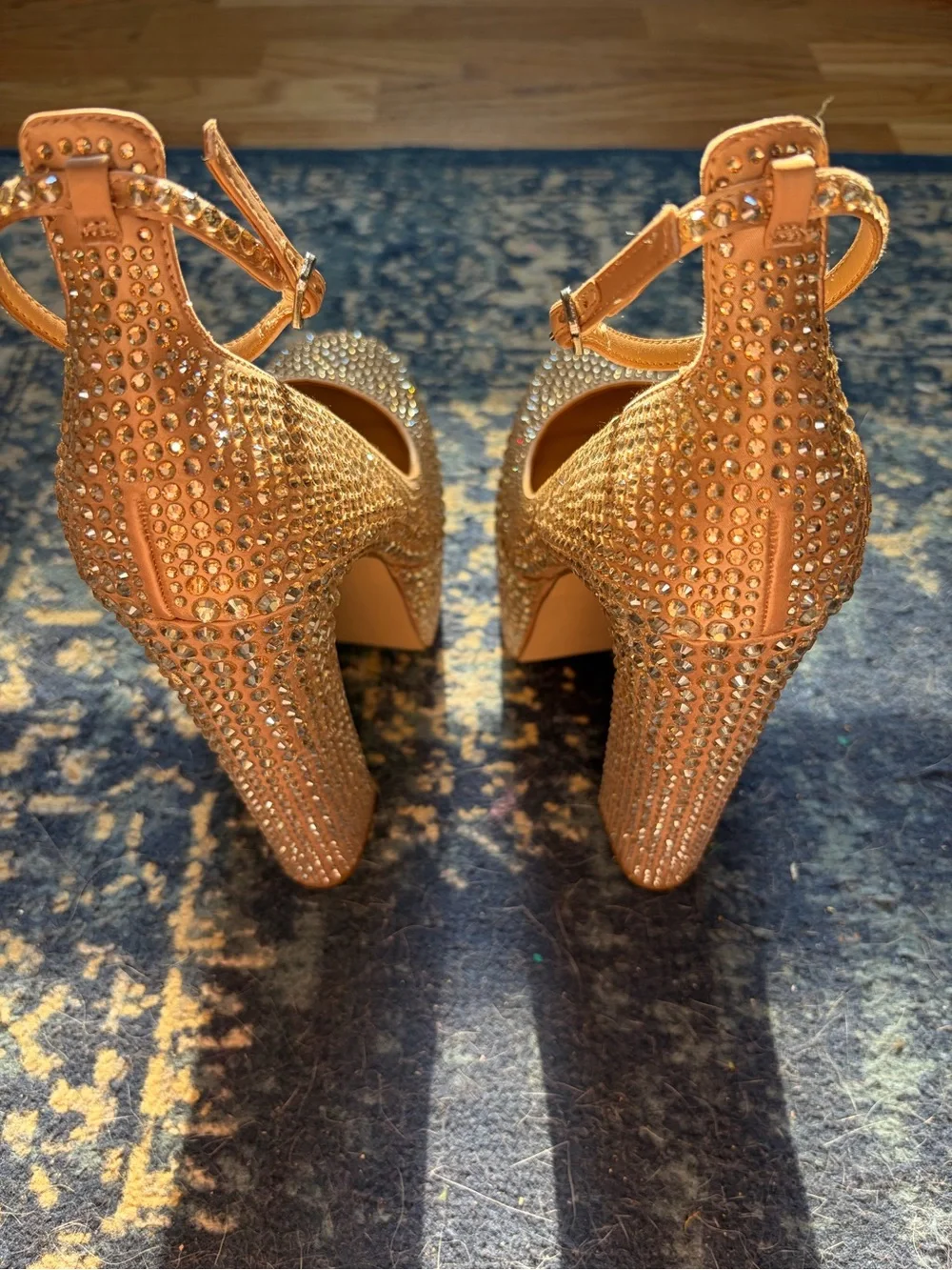 Steve Madden Skyrise Nude Crystal Platform Ankle-Strap Pumps